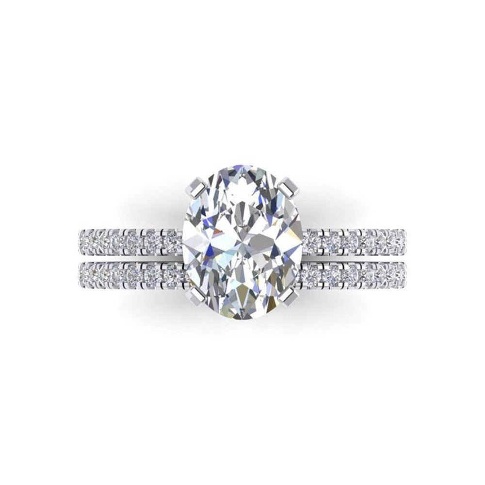 2.25CT Classic Oval Cut Diamond Anniversary Ring Set