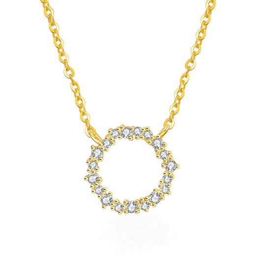 14K Gold Circle Eternity Halo Diamond Necklace