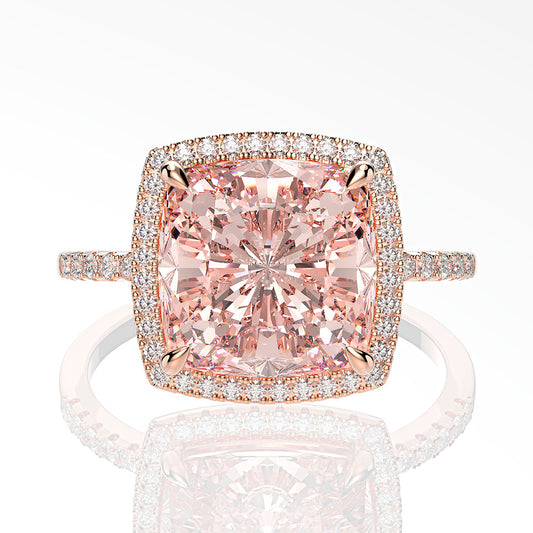 4Ct Rose Gold Halo Cushion Cut Pink Gemstone Bridal Ring