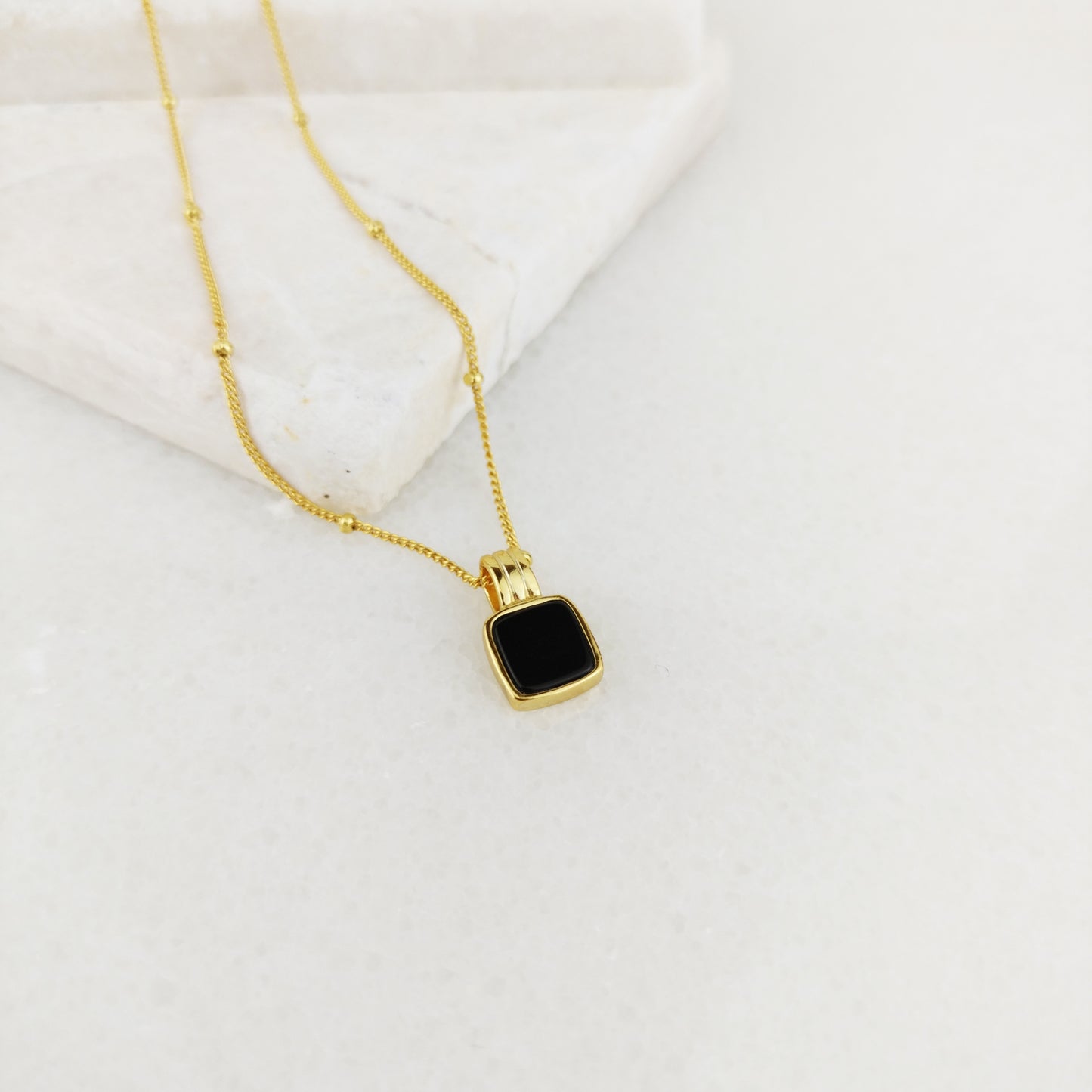 18K Gold Black Hematite Pendant Necklace