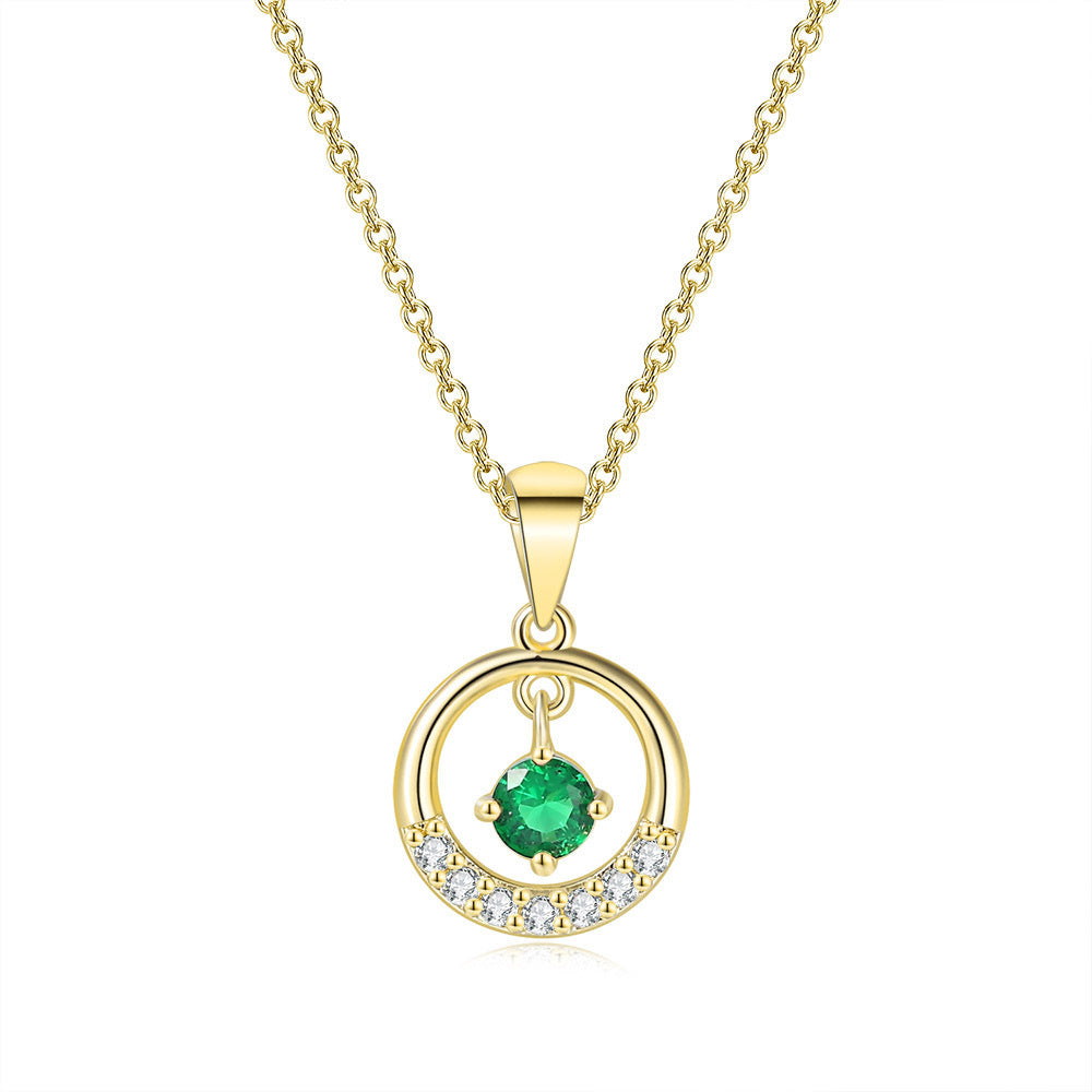 14K Gold Malachite Halo Crystal Pendant Necklace