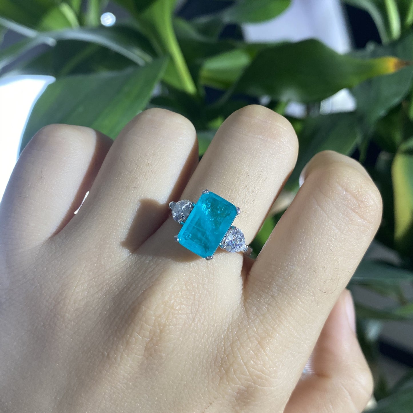 3.25Ct Emerald Cut Green Gemstone Engagement Ring