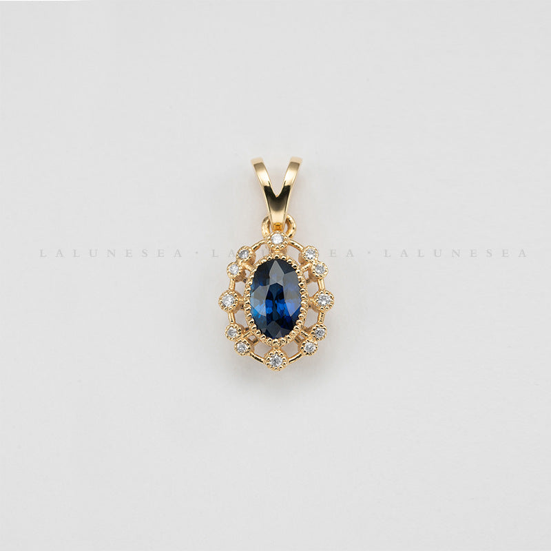 14K Gold Blue Oval Sapphire Necklace