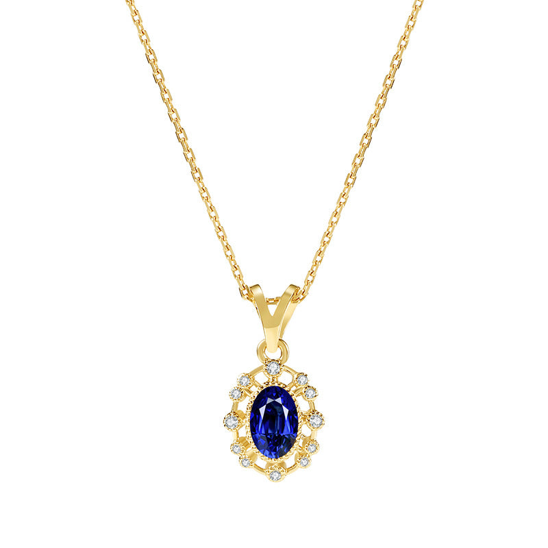 14K Gold Blue Oval Sapphire Necklace