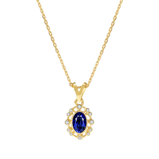 14K Gold Blue Oval Sapphire Necklace
