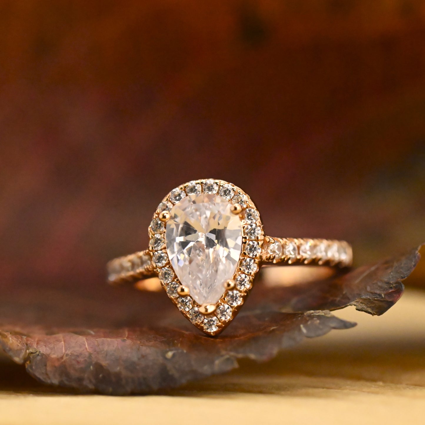 2.25Ct Rose Gold Pear Cut Diamond Wedding Ring