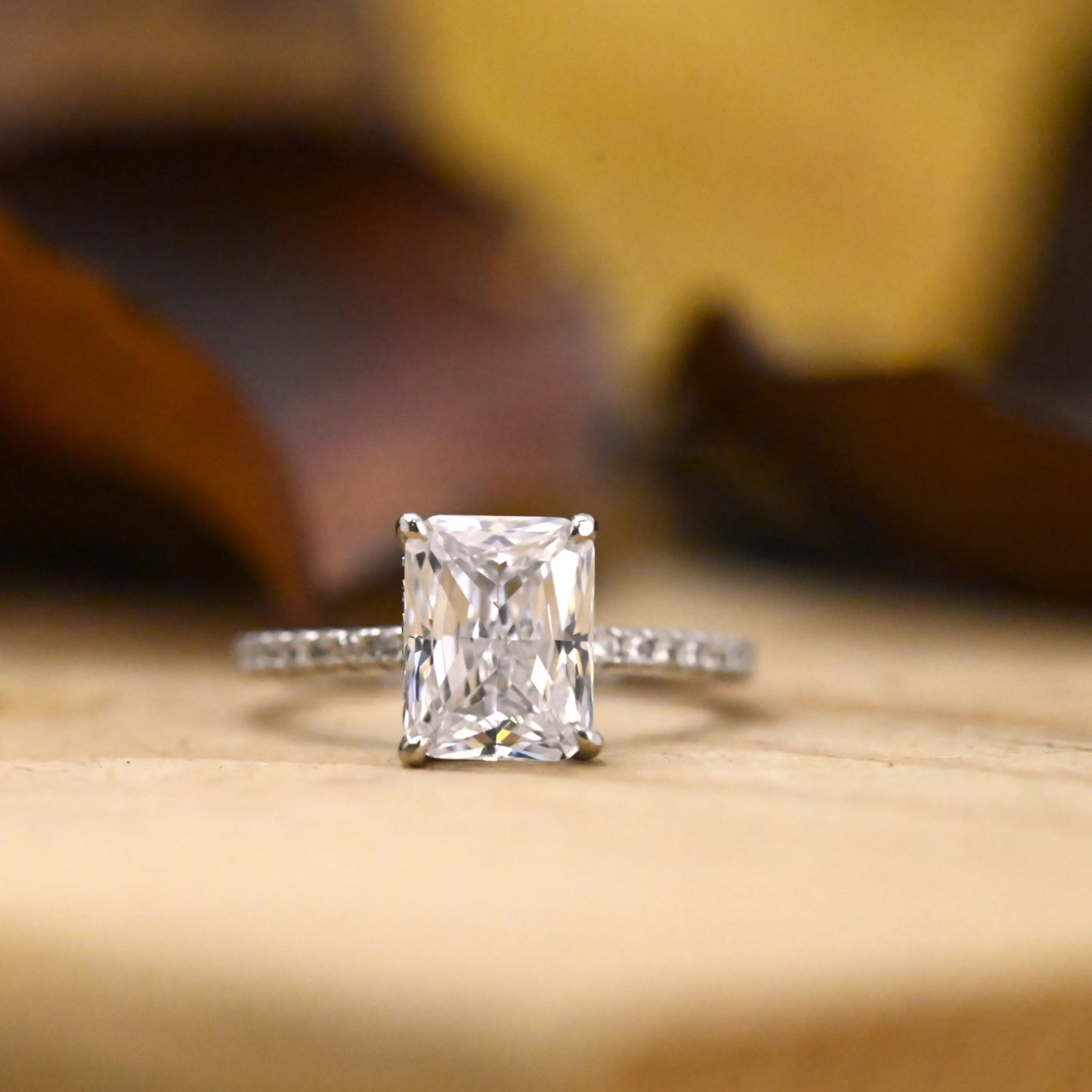 3.5Ct Accented Solitaire Radiant Cut Diamond Engagement Ring