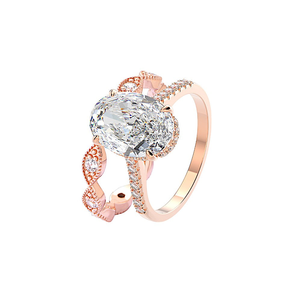 5.25CT Classic Rose Gold Engagement Ring Set