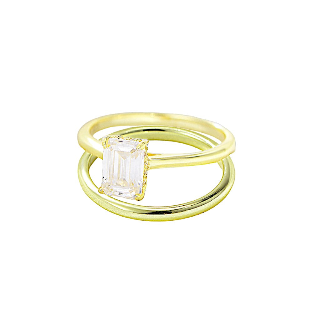 0.5Ct Golden Solitaire Emerald Cut Diamond Engagement Ring Set