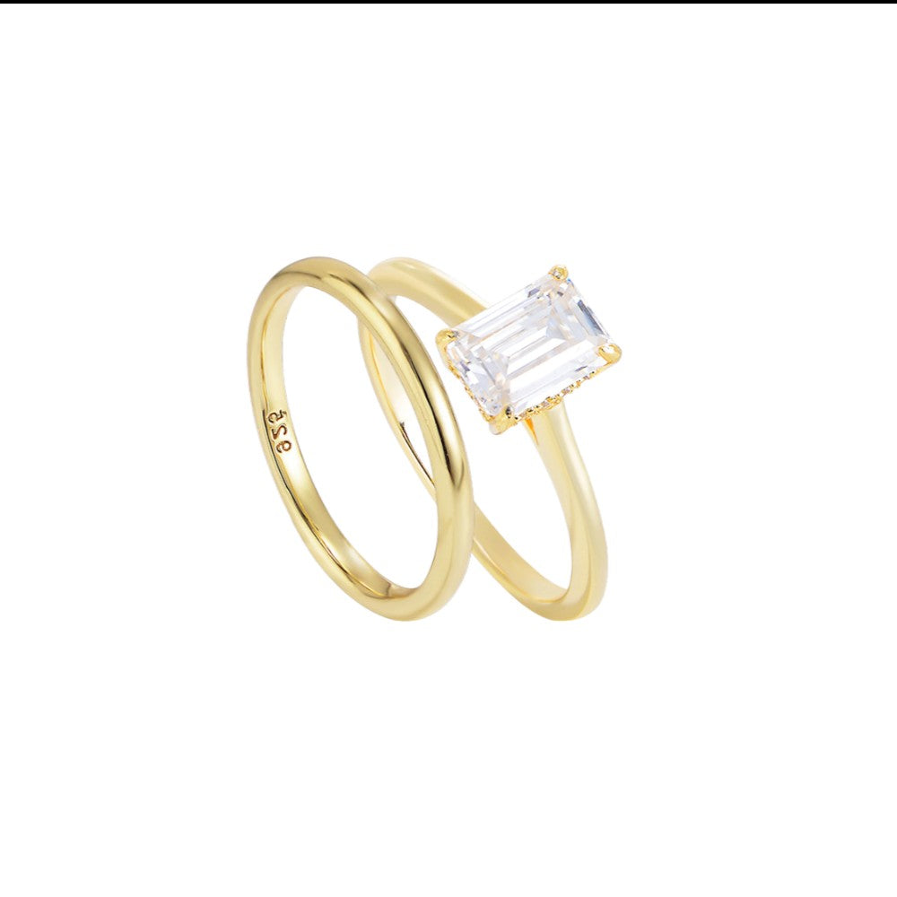 0.75Ct Gold Emerald Cut Diamond Bridal Ring Set