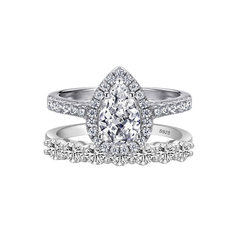 2.25Ct Art Deco Pear Cut Diamond Wedding Ring Set