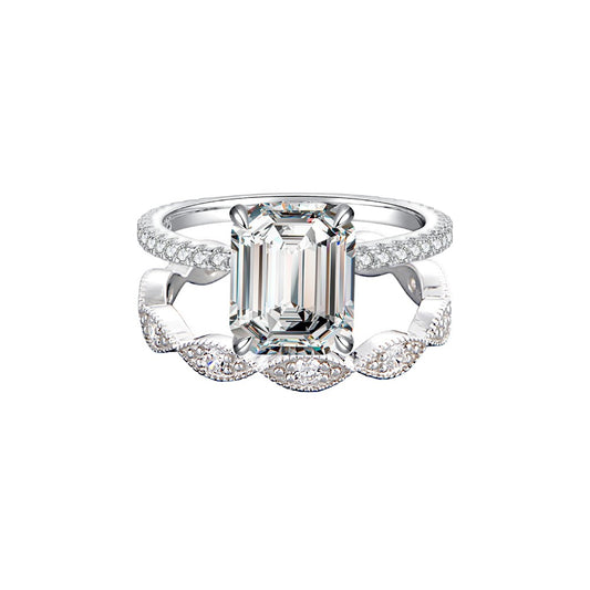 3.75CT Emerald Cut Diamond Ring Set