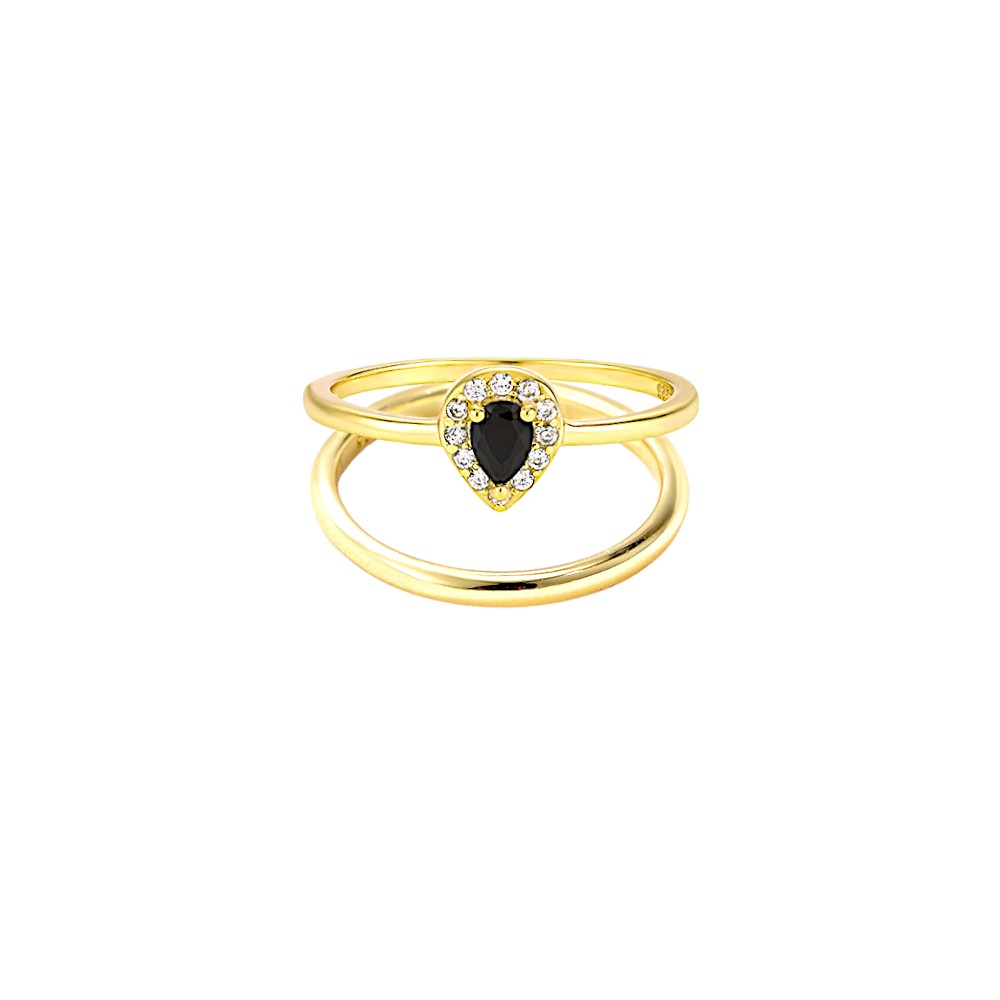 0.25Ct Gold Pear Cut Black Hematite Wedding Ring Set