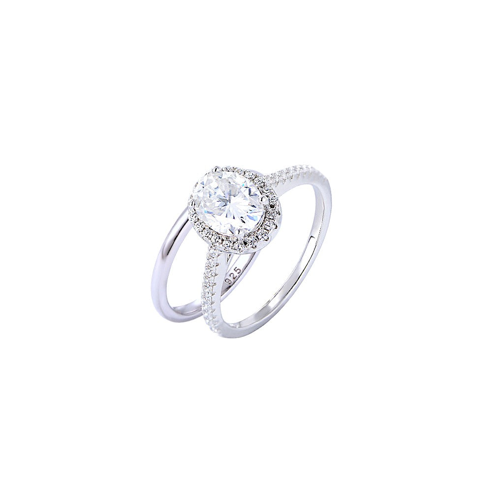 1.25Ct Silver Oval Cut Diamond Wedding Ring Set