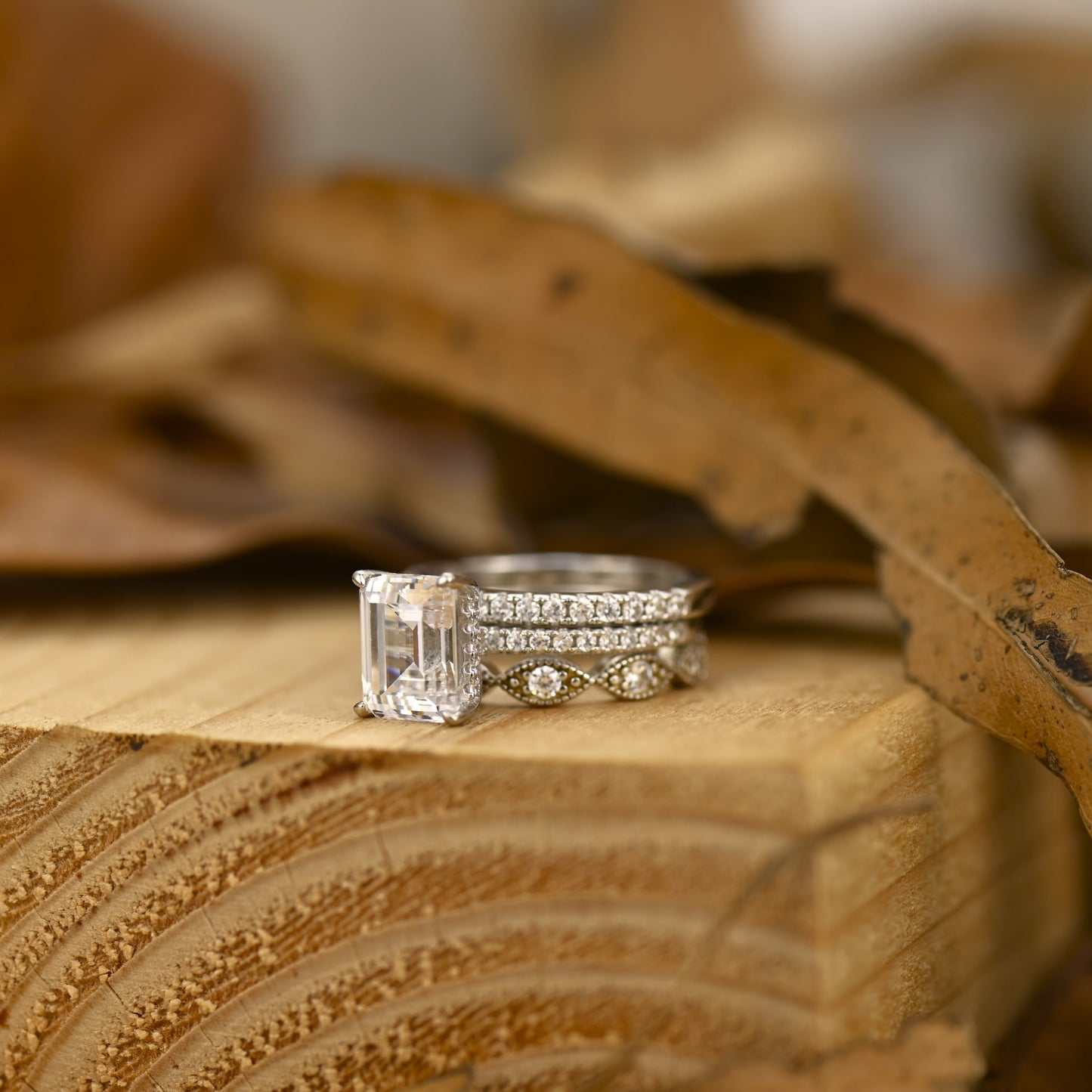 2.25Ct Accented Emerald Cut Bridal Rings