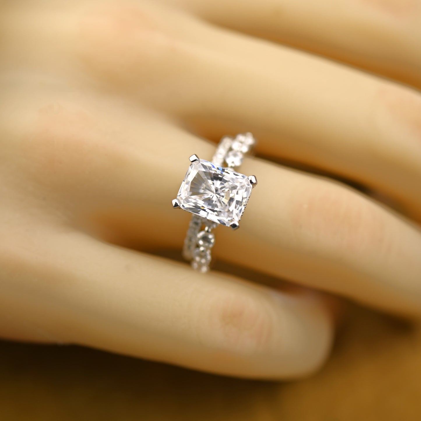 3.25Ct Radiant Cut Diamond Engagement Ring Set