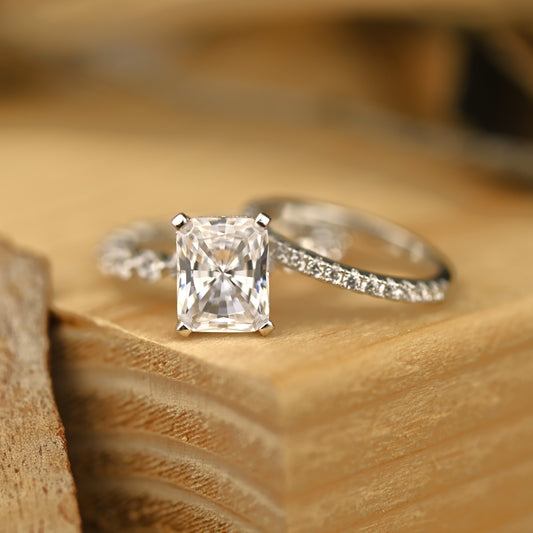 3.25Ct Radiant Cut Diamond Engagement Ring Set