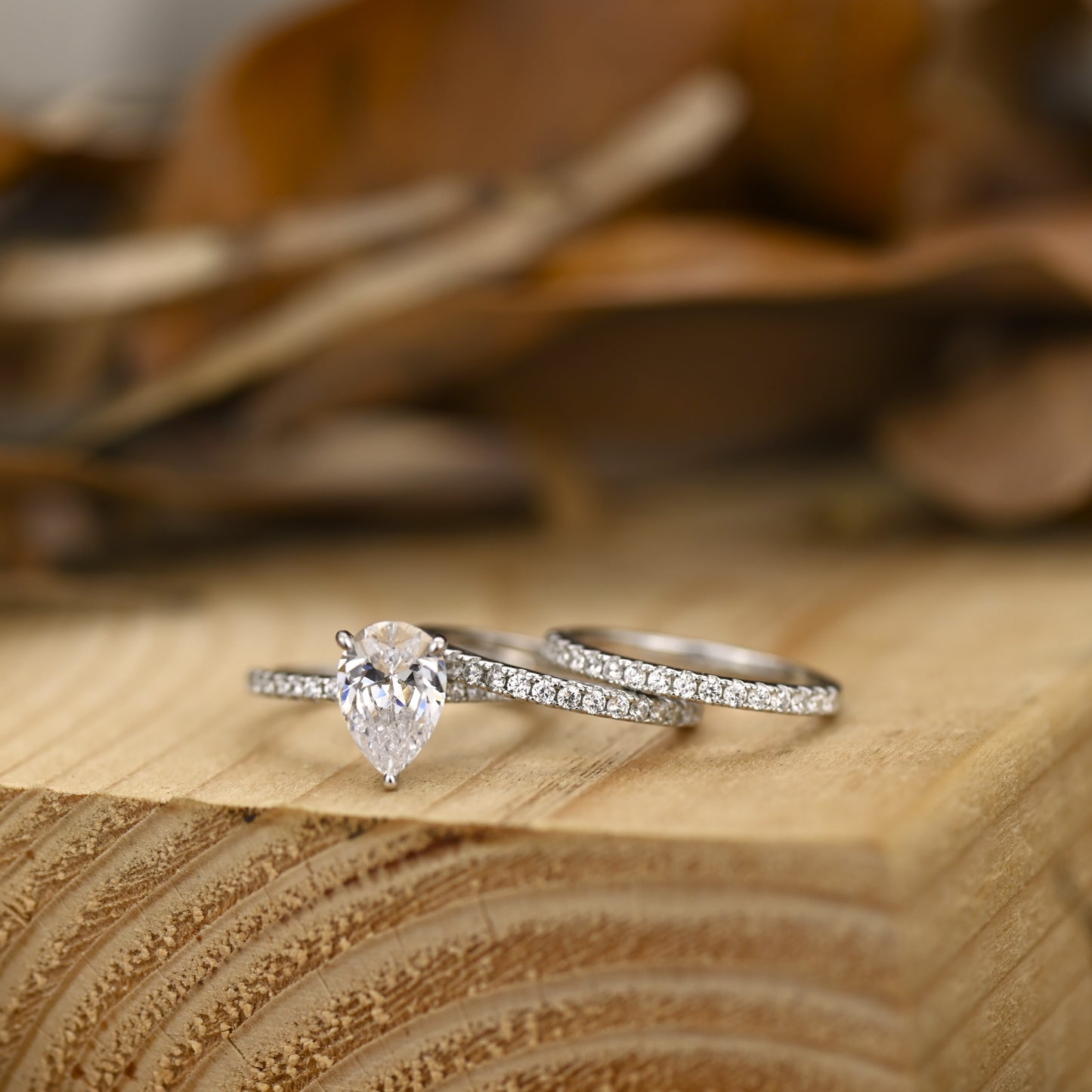 2.25Ct Pear Cut Diamond Wedding Ring Set