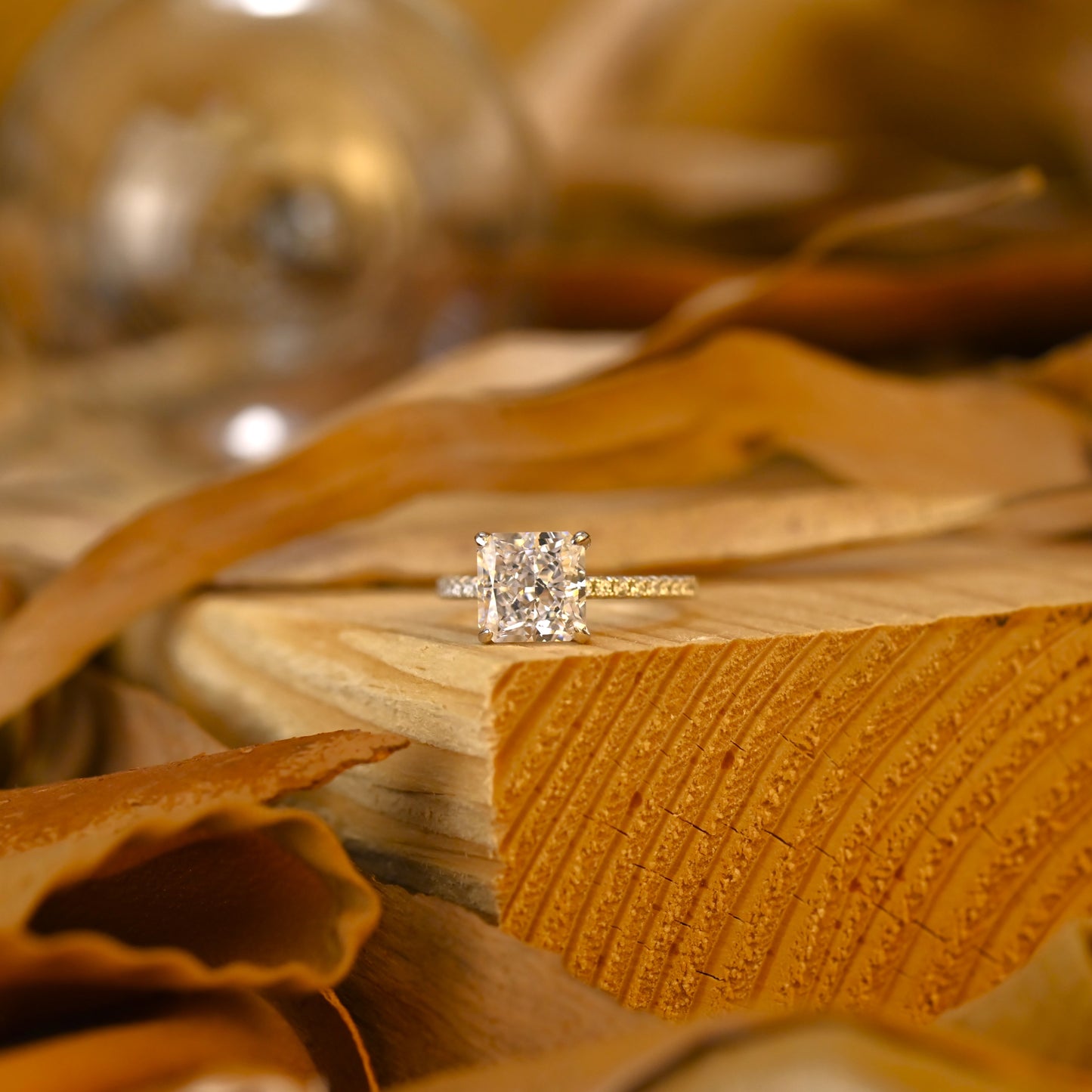 2.25Ct Silver/Gold Princess Cut Crystal Four-Claw Bridal Ring