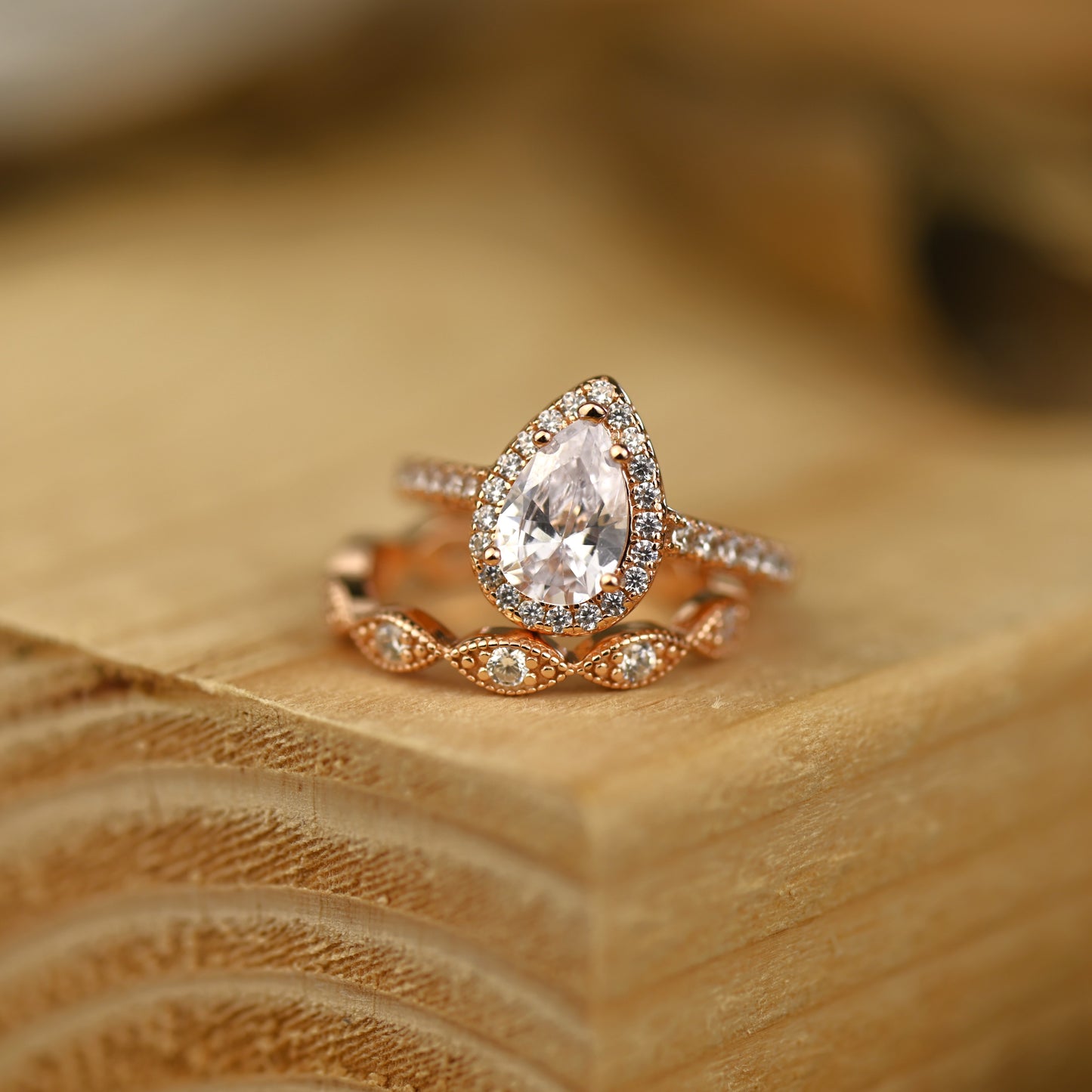 2.25Ct Rose Gold Pear Cut Diamond Bridal Ring Set