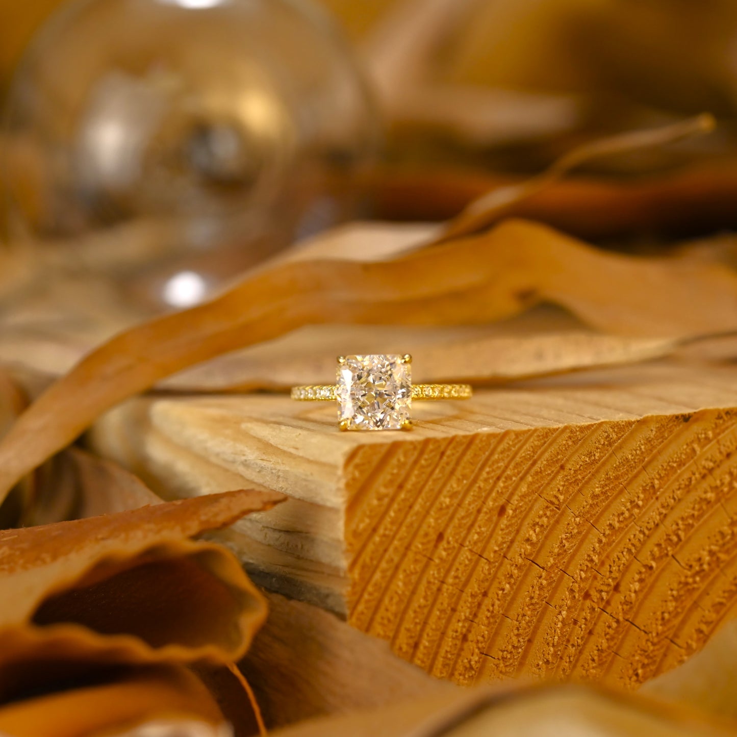 2.25Ct Silver/Gold Princess Cut Crystal Four-Claw Bridal Ring