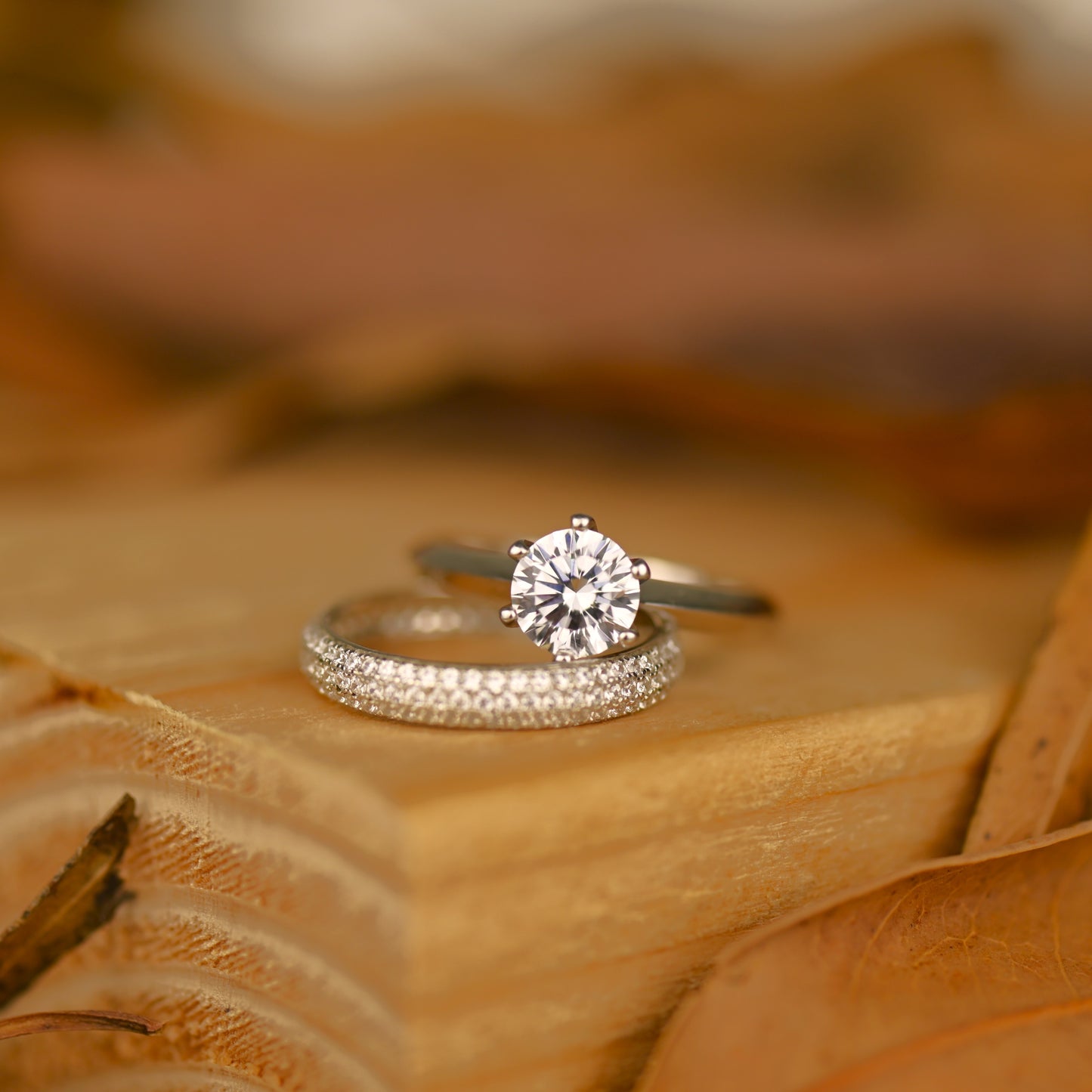 1.25Ct Round Cut Moissanite Engagement Ring Set