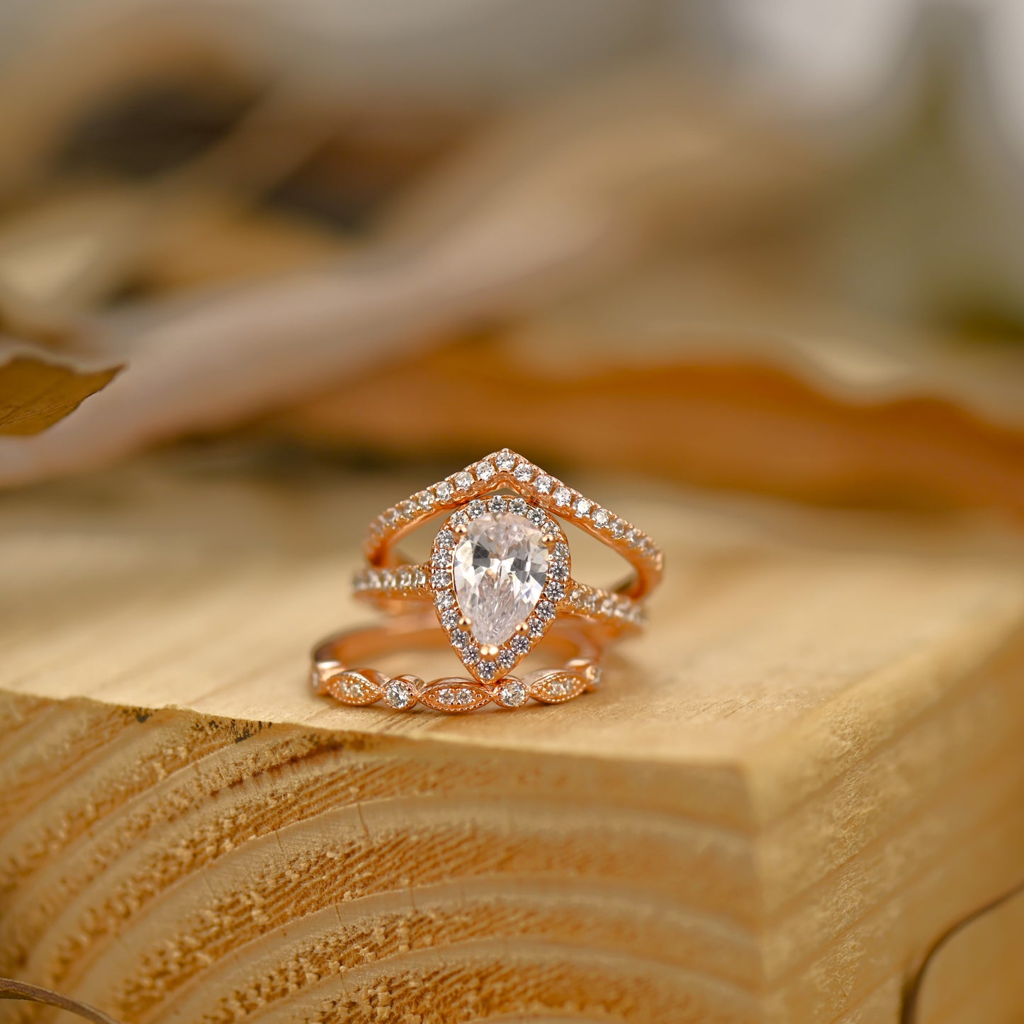 2.75Ct Rose Gold Pear Cut Diamond Wedding Ring Set