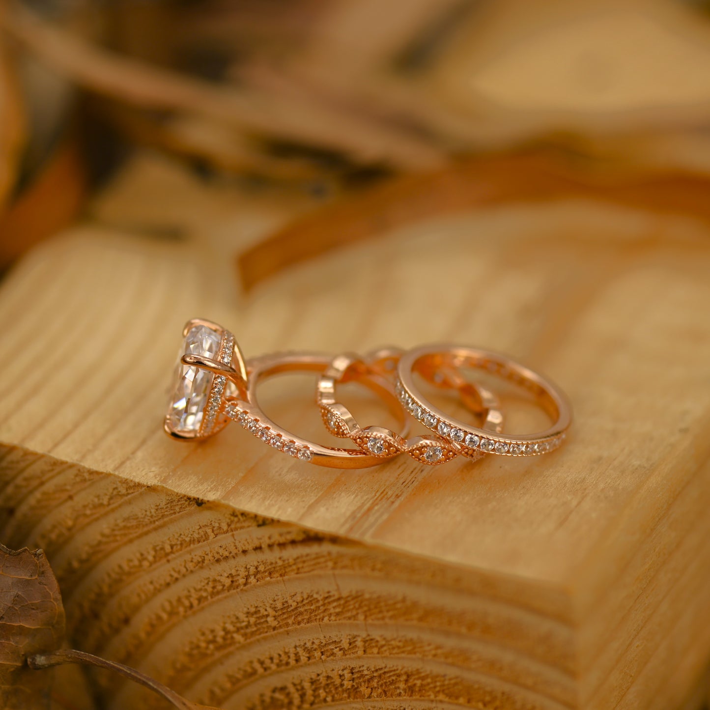 5.25Ct Rose Gold Oval Cut Diamond Engagement Ring Set