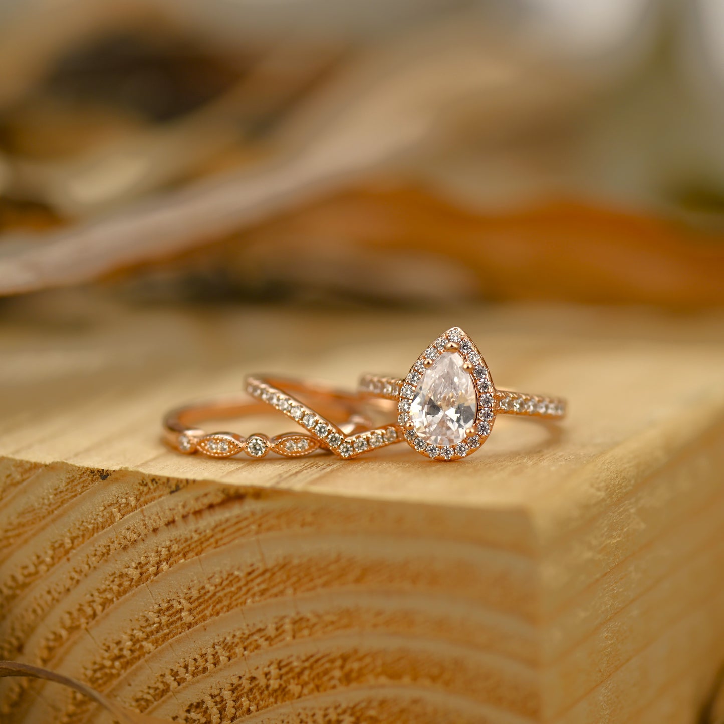 2.75Ct Rose Gold Pear Cut Diamond Wedding Ring Set