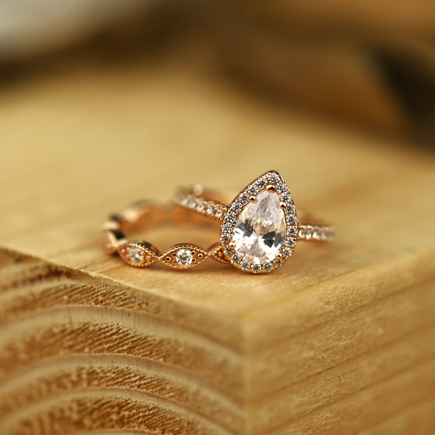 2.25Ct Rose Gold Pear Cut Diamond Bridal Ring Set