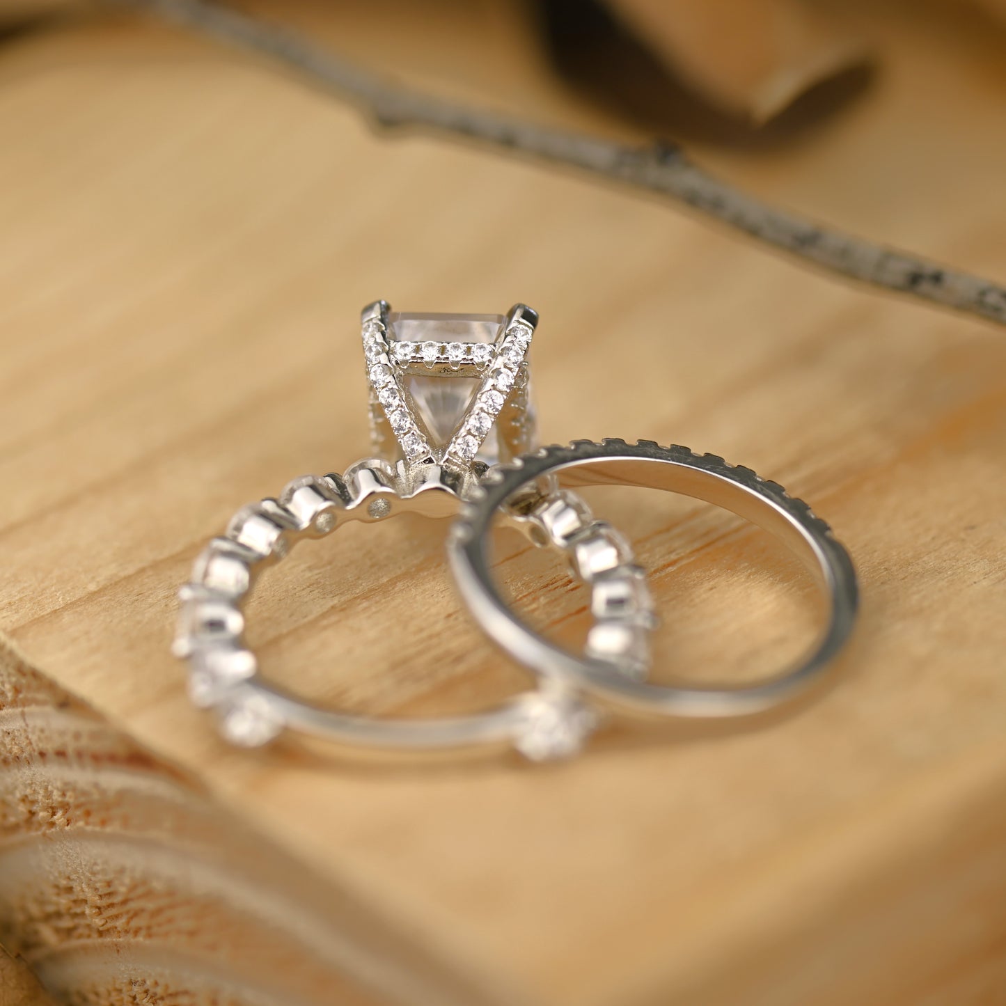 3.25Ct Radiant Cut Diamond Engagement Ring Set