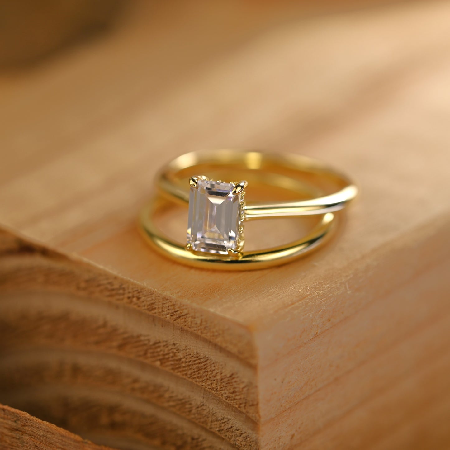 0.75Ct Gold Emerald Cut Diamond Bridal Ring Set