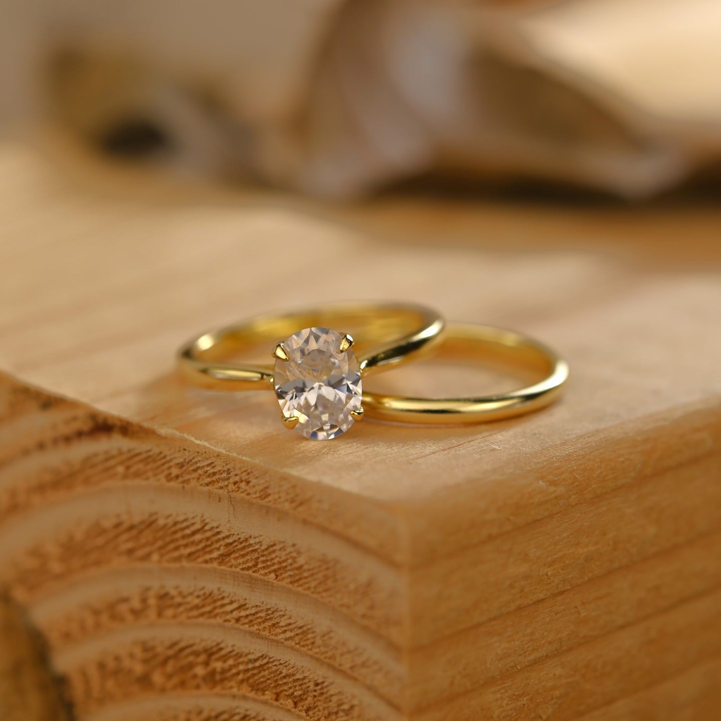 0.75Ct Golden Oval Cut Gemstone Wedding Ring Sets