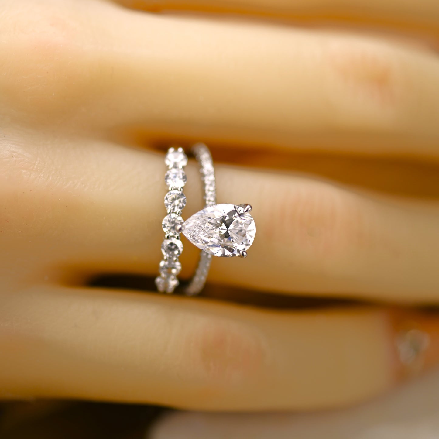 2.25Ct Drop Cut Diamond Wedding Ring Set