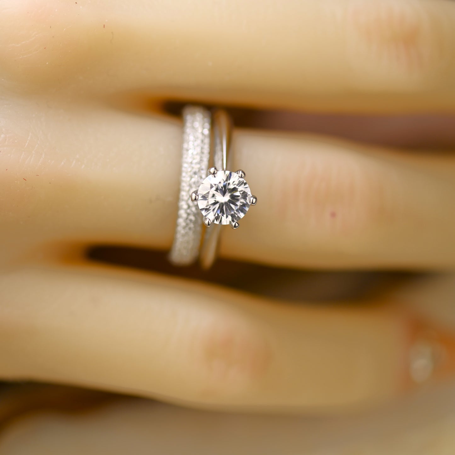 1.25Ct Round Cut Moissanite Engagement Ring Set