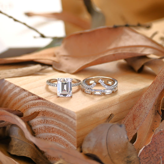3.25Ct Classic Emerald Cut Engagement Ring Set