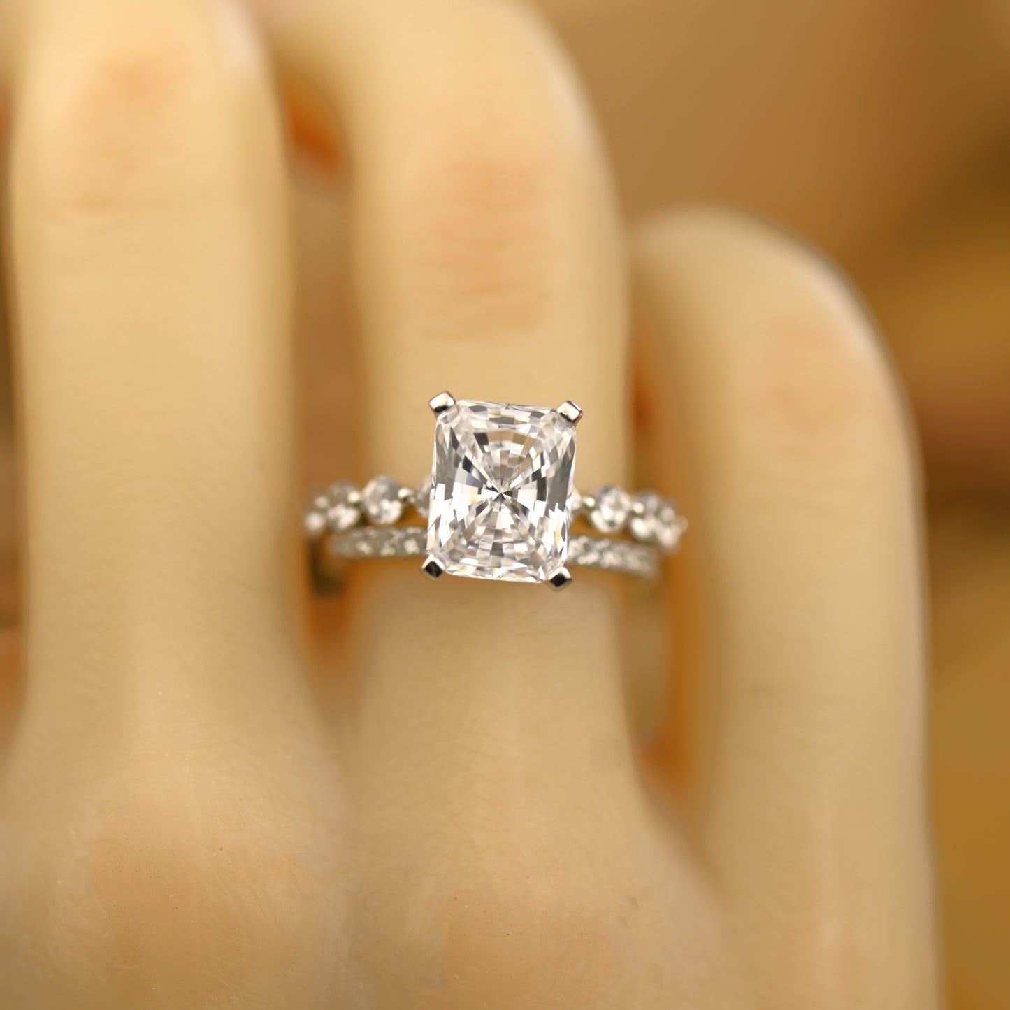 3.25Ct Radiant Cut Diamond Engagement Ring Set