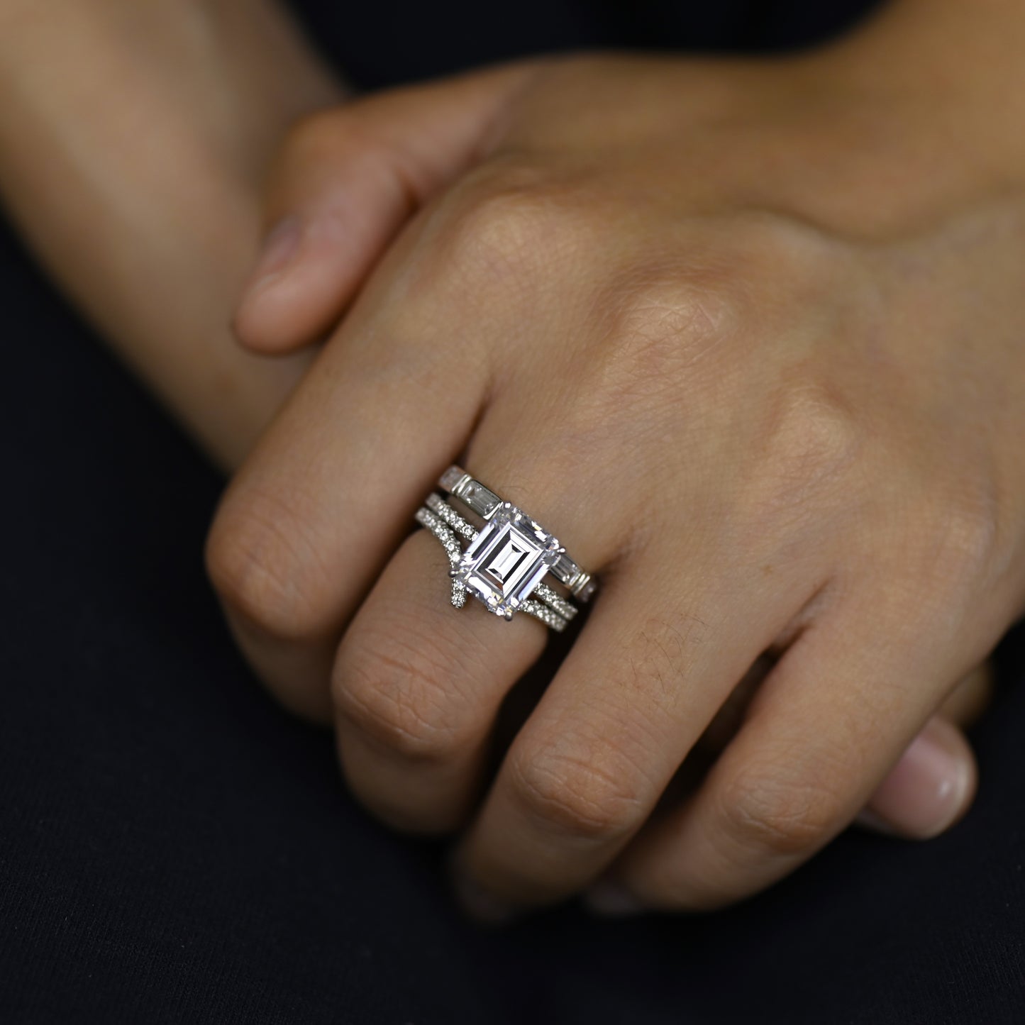 3.25Ct Classic Emerald Cut Engagement Ring Set