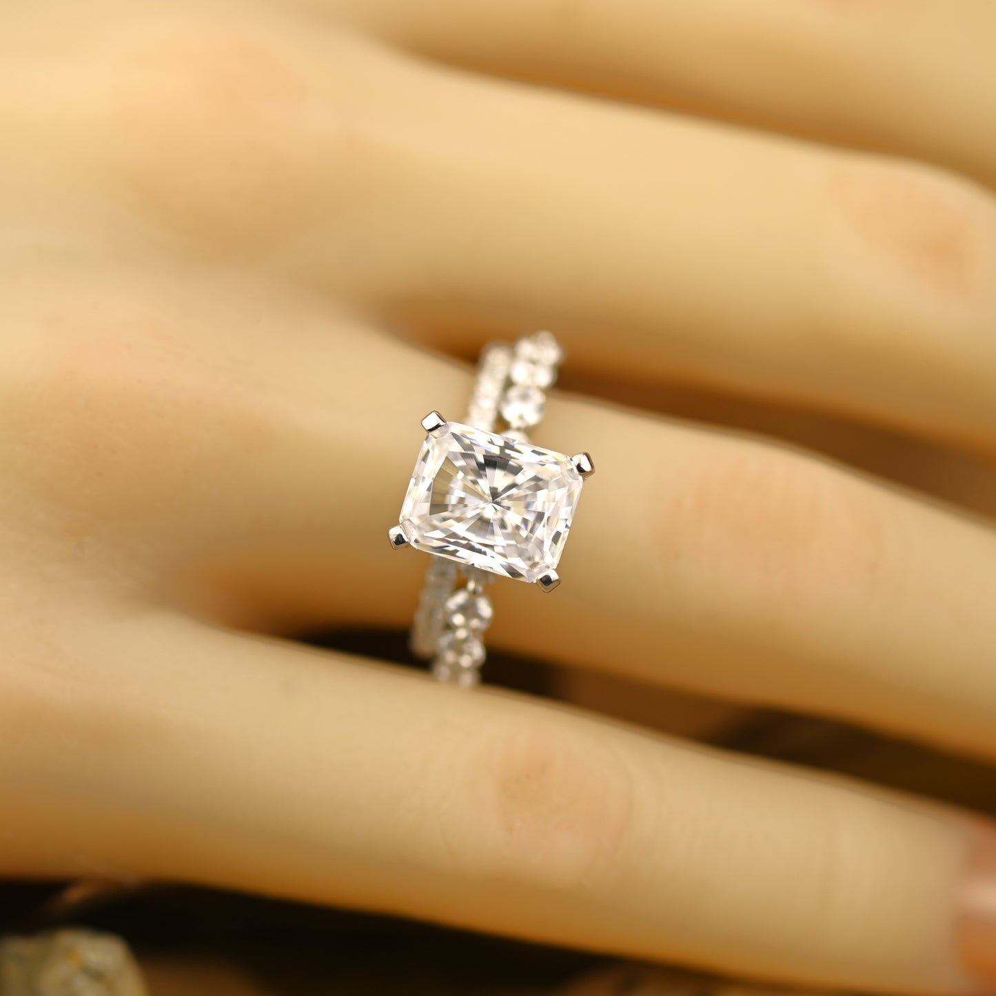 3.25Ct Radiant Cut Diamond Engagement Ring Set