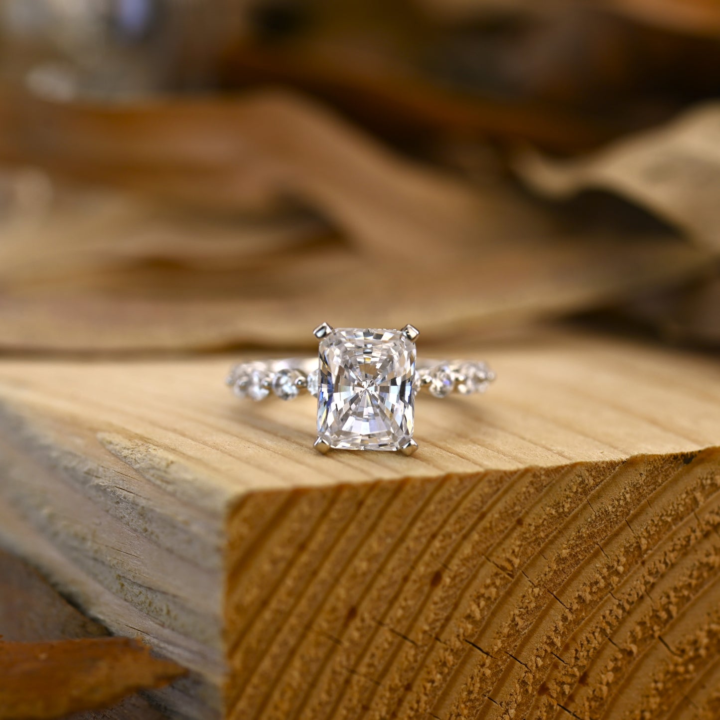 3.25Ct Accented Radiant Cut Diamond Flower Engagement Ring