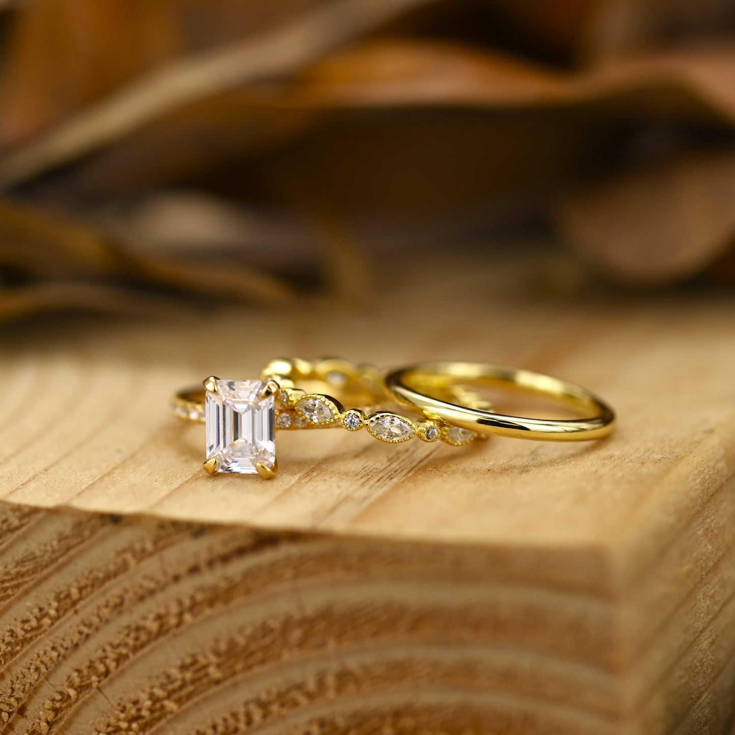 2.75Ct Golden Emerald Cut Diamond Wedding Ring