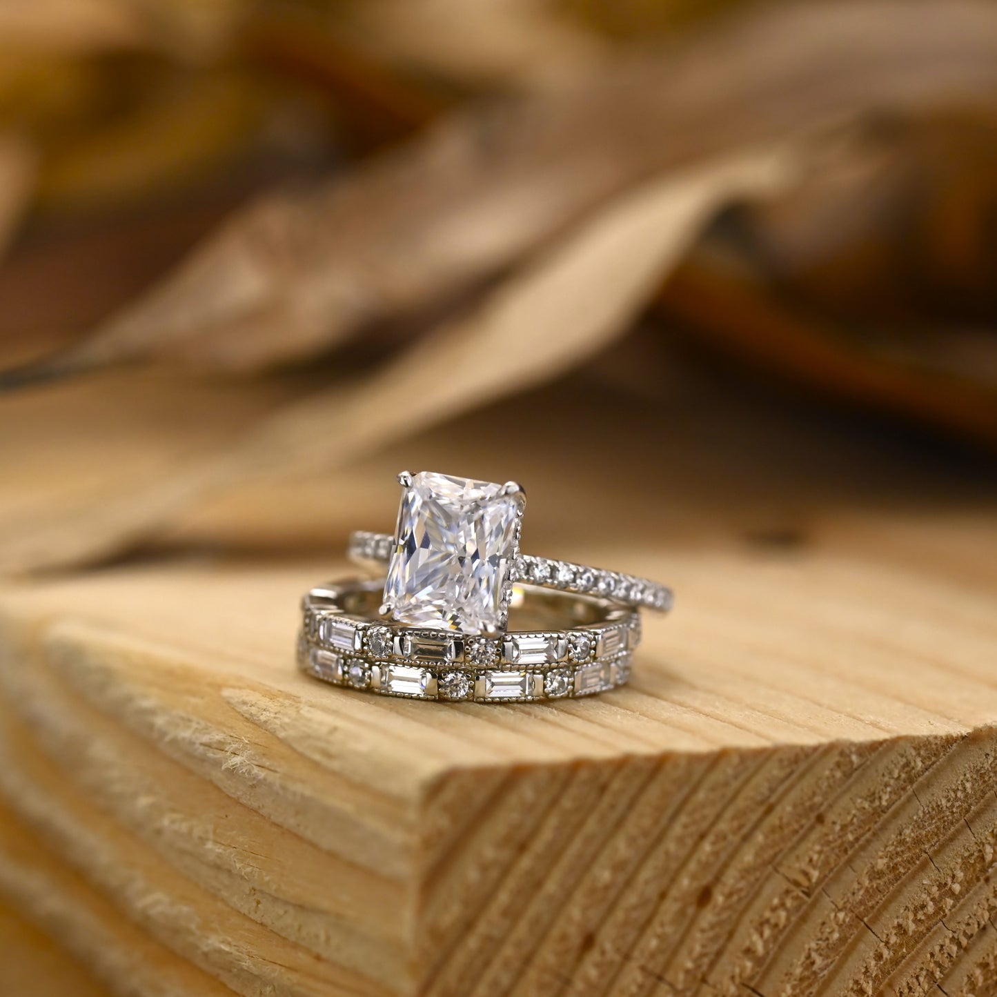 2.75Ct Radiant Cut Diamond Engagement Ring Set