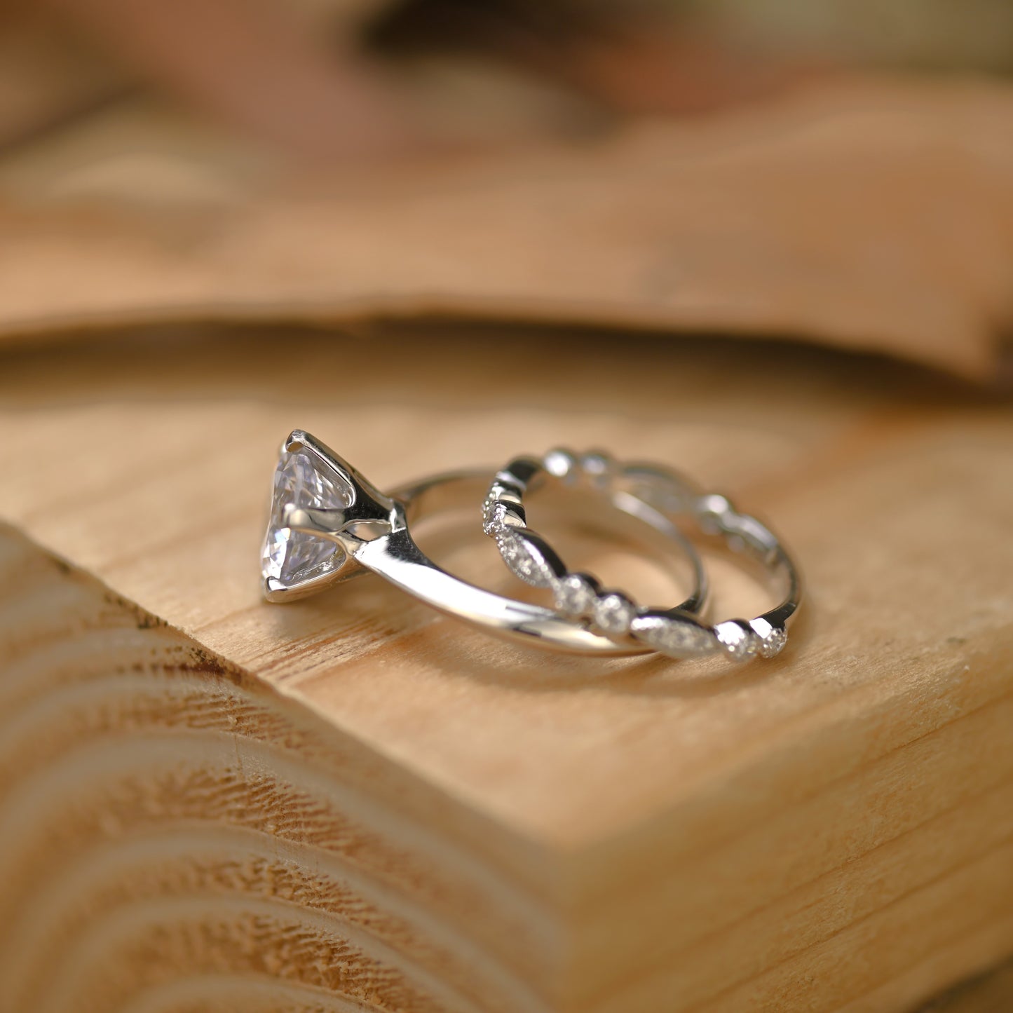 5Ct Vintage Moissanite Round Cut Engagement Ring Set