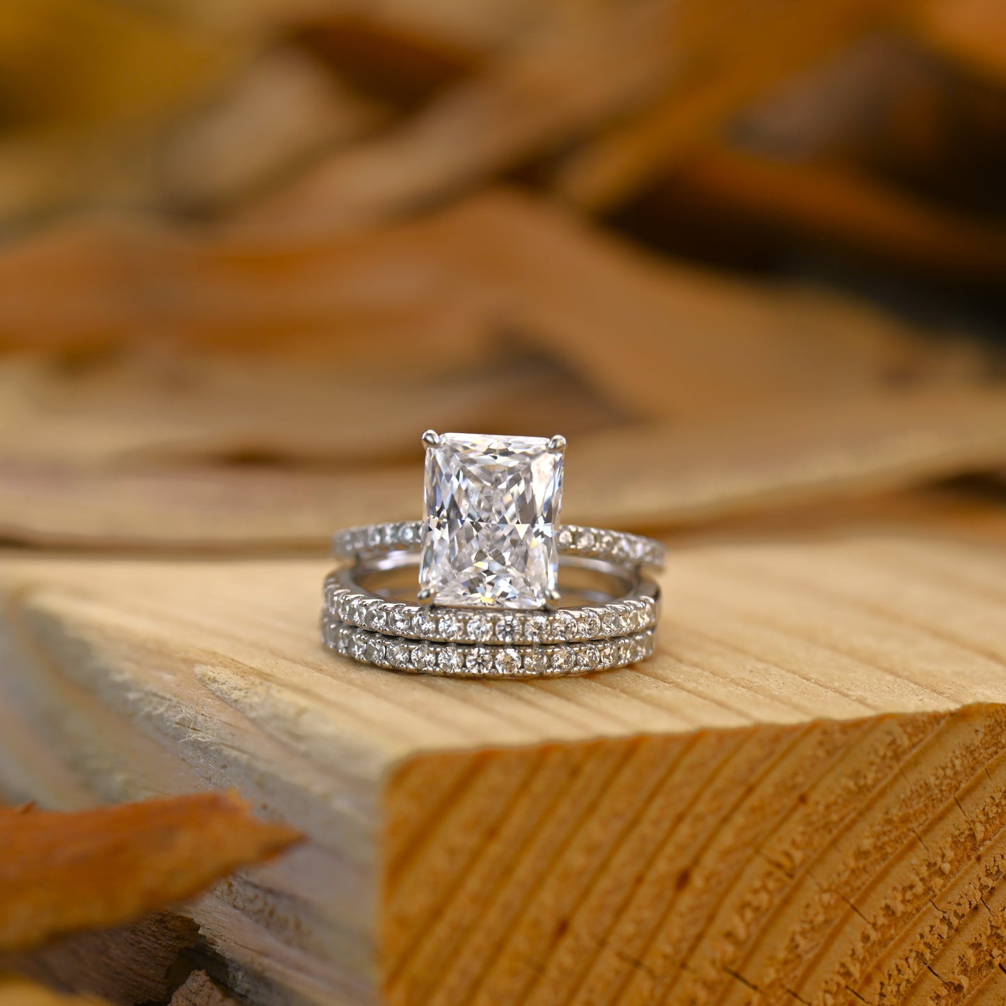 3.75Ct Radiant Cut Diamond Wedding Ring Set