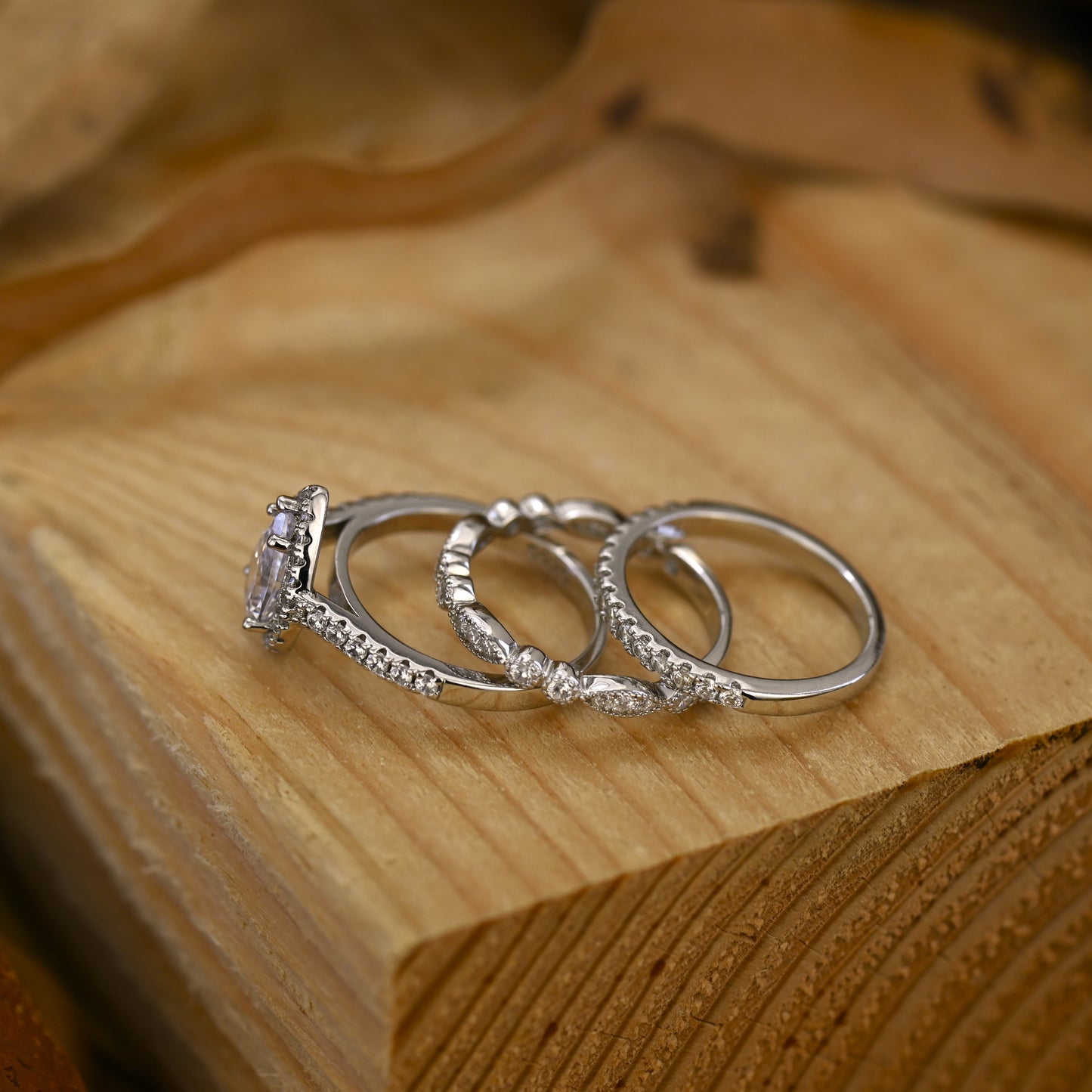 2.75Ct Silver Pear Shape Diamond Wedding Ring Set