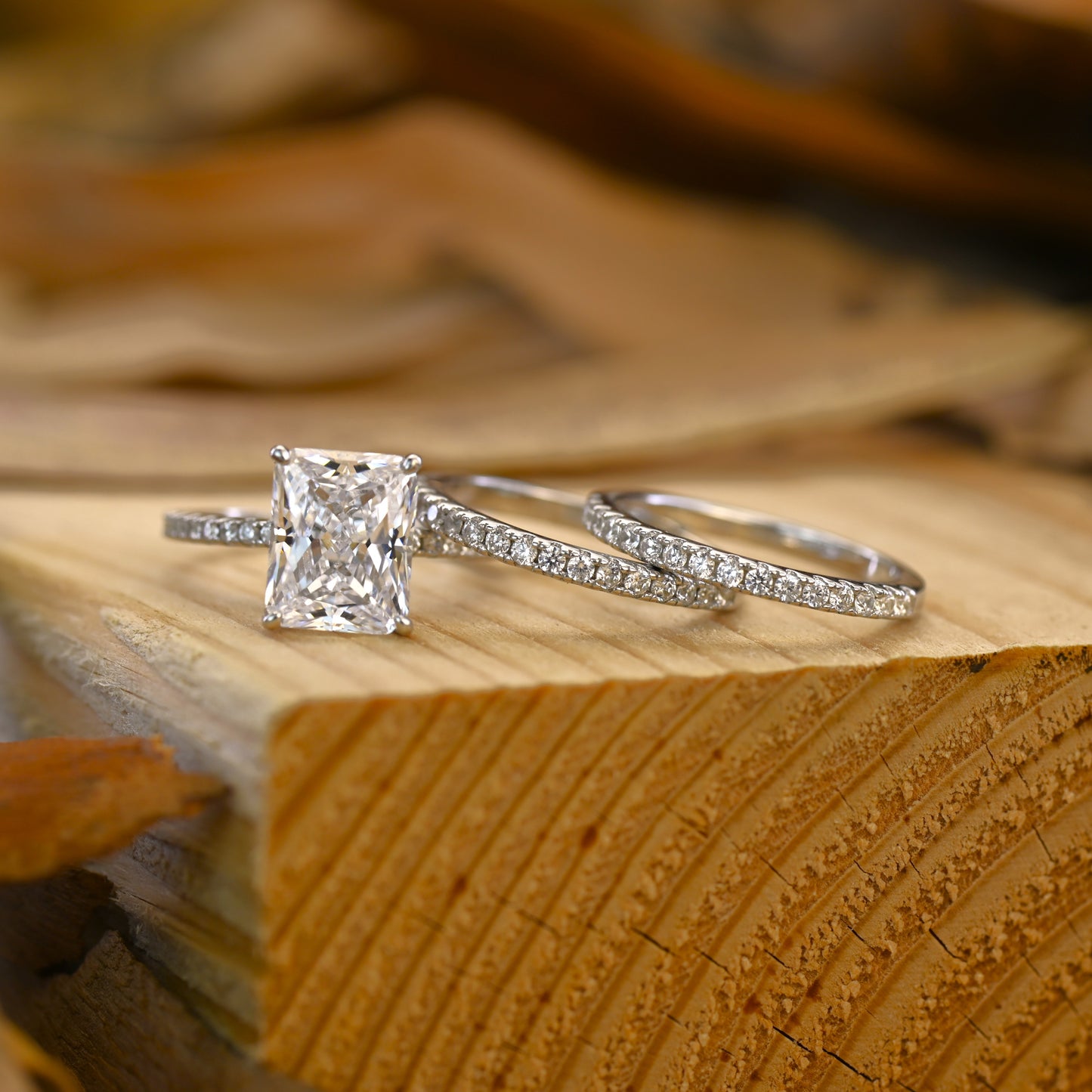 3.75Ct Radiant Cut Diamond Wedding Ring Set