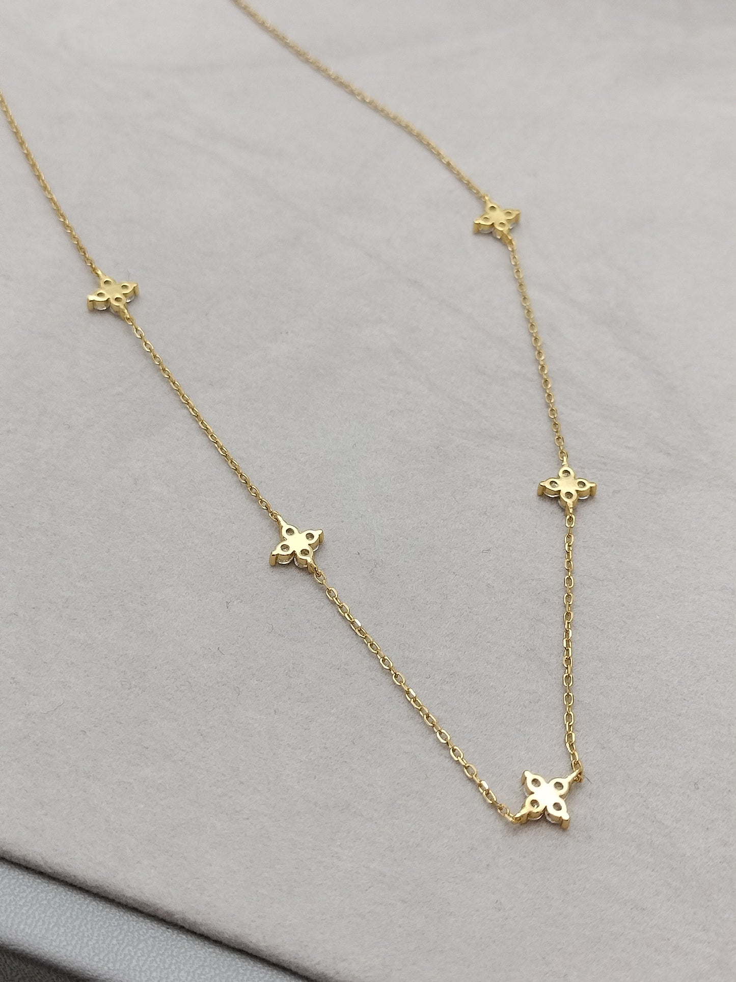 14K Gold Lucky Clover Wedding Necklace