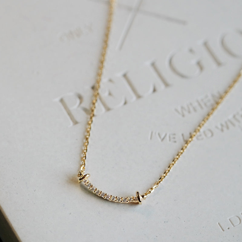 14K Gold Curve Diamond Bar Necklace