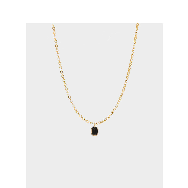 14K Gold Oval Hematite Necklace