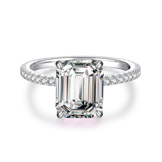 3.25Ct White Gold Emerald Cut Crystal Engagement Ring